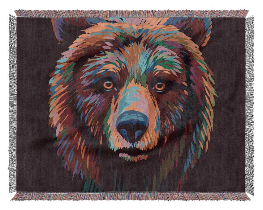 Vibrant Bear Face Woven Blanket