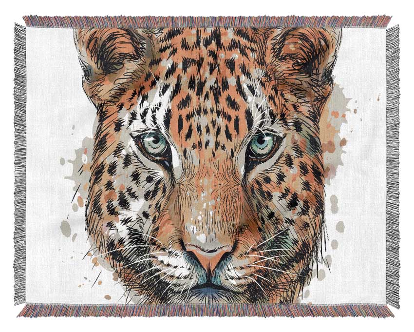 Leopard Face Watercolour Woven Blanket