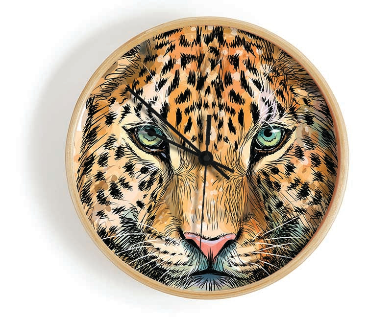 Leopard Face Watercolour Clock - Wallart-Direct UK