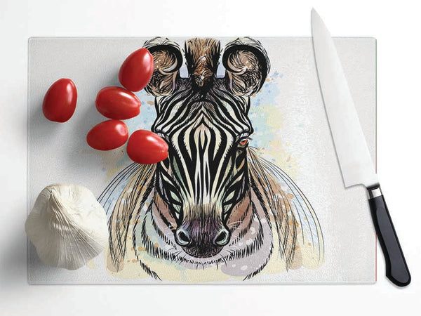 Stunning Zebra Head Glass Chopping Board