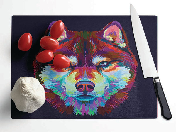 Vibrant Wolf Blues Glass Chopping Board