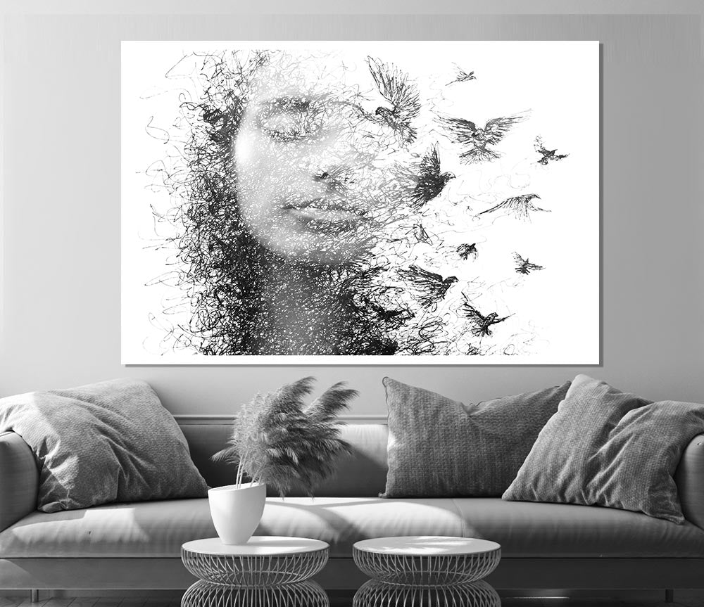 Bird Out Of A Face Print Poster Wall Art