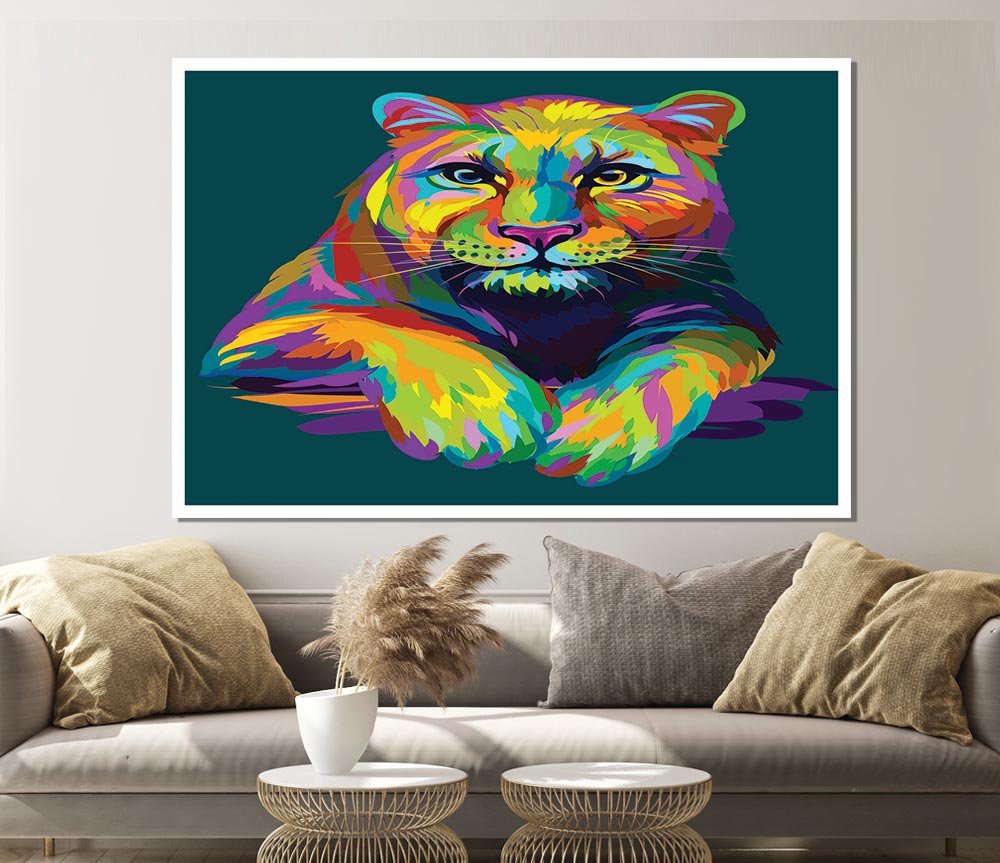 Colourful Mountain Lion Print Poster Wall Art