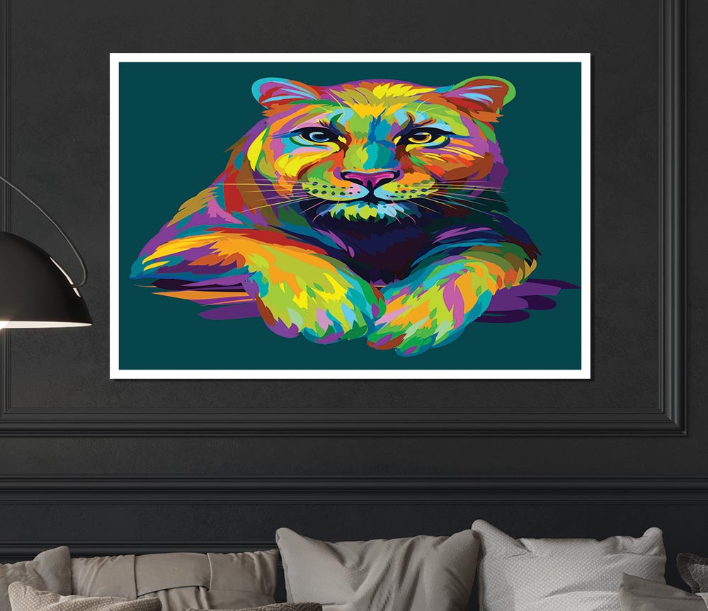 Colourful Mountain Lion Print Poster Wall Art