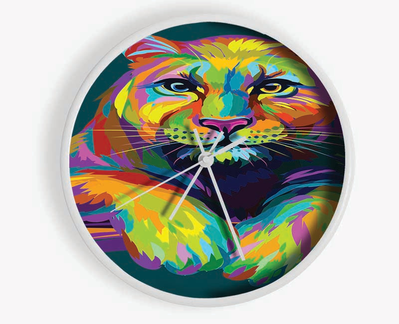 Colourful Mountain Lion Clock - Wallart-Direct UK