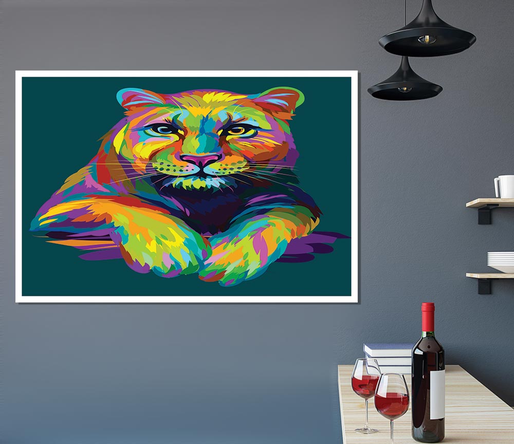 Colourful Mountain Lion Print Poster Wall Art