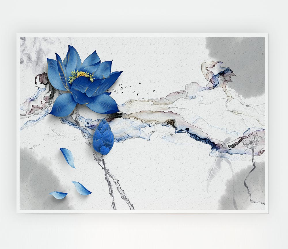 Blue Lotus Flower Print Poster Wall Art