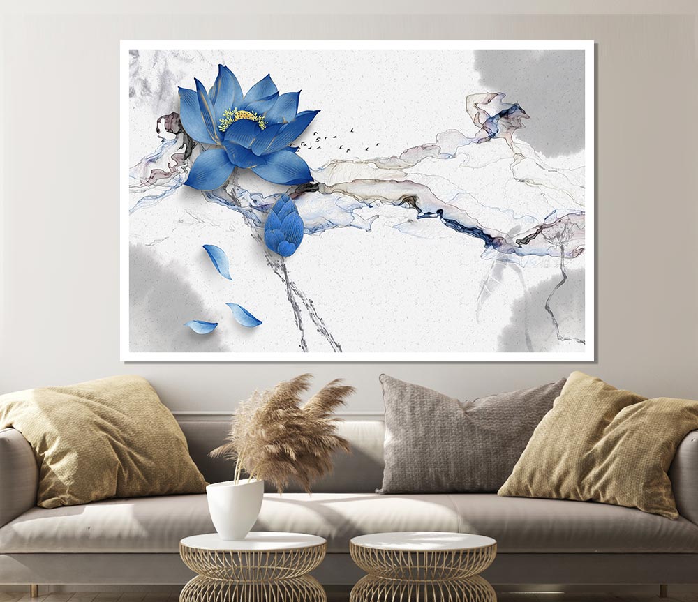 Blue Lotus Flower Print Poster Wall Art