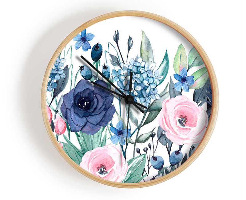 Pastel British Flowers Clock - Wallart-Direct UK