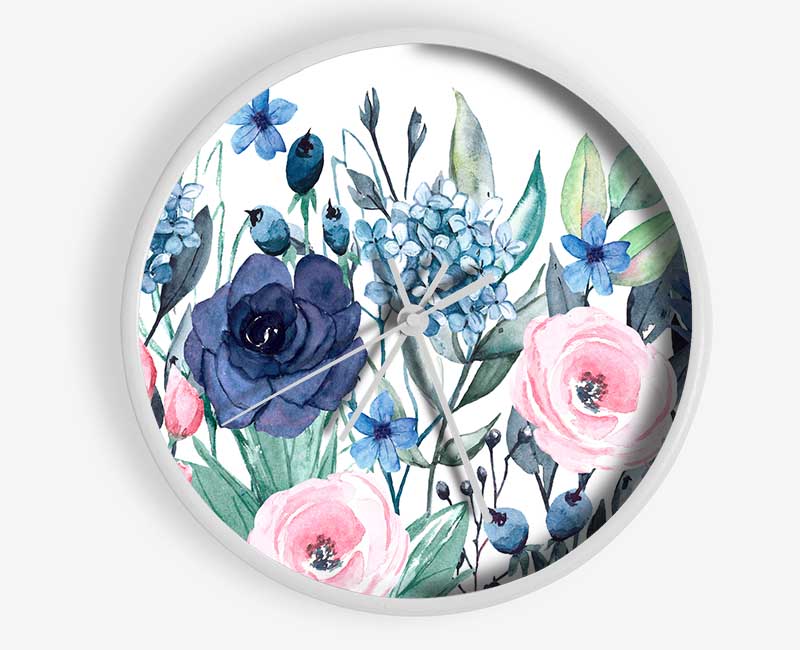 Pastel British Flowers Clock - Wallart-Direct UK