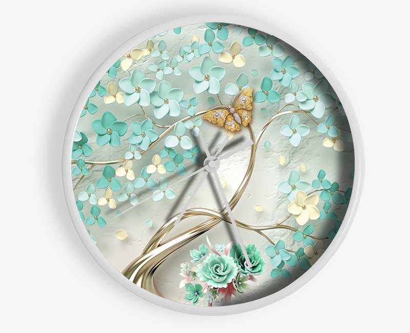 The Silver Branch Butterfly Clock - Wallart-Direct UK