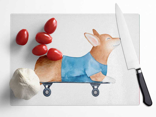 Corgi On A Skateboard Glass Chopping Board