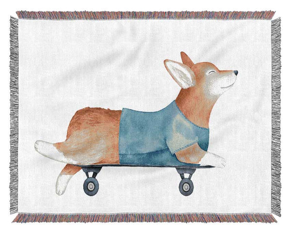 Corgi On A Skateboard Woven Blanket