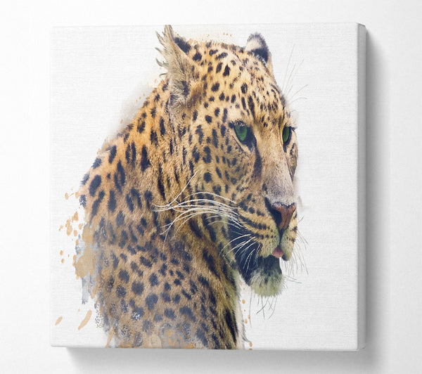 A Square Canvas Print Showing Watercolor Splash Leopard Square Wall Art