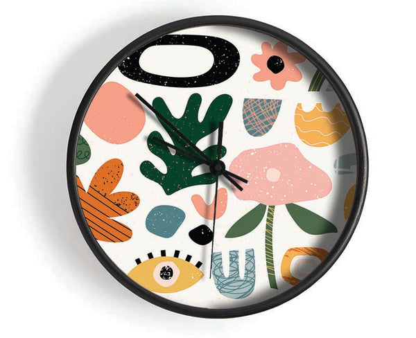 Modern Shapes And Flowers Clock - Wallart-Direct UK