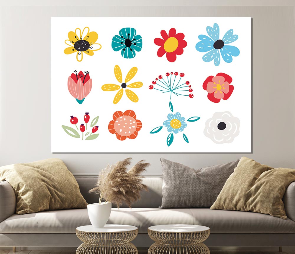 Twelve Summer Flowers Print Poster Wall Art