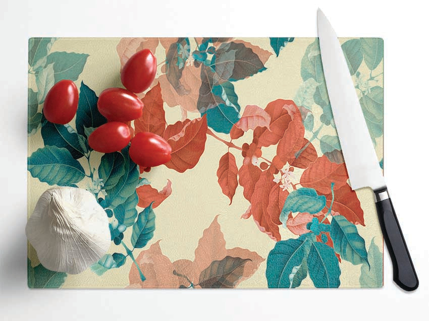 Summer Meets The Autumn Leaves Glass Chopping Board