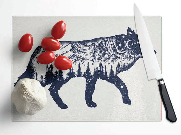 The Fox At Night Sky Glass Chopping Board