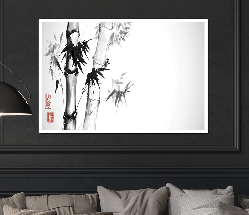 The Bamboo Branch Grey Print Poster Wall Art