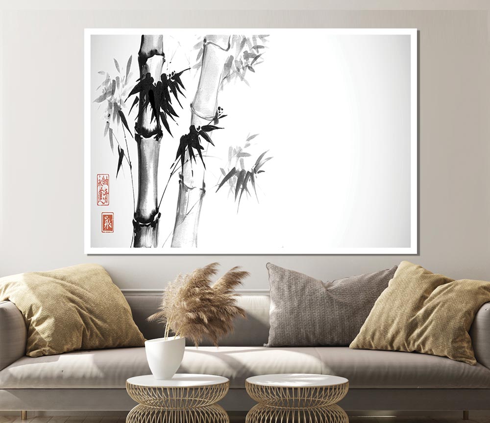 The Bamboo Branch Grey Print Poster Wall Art