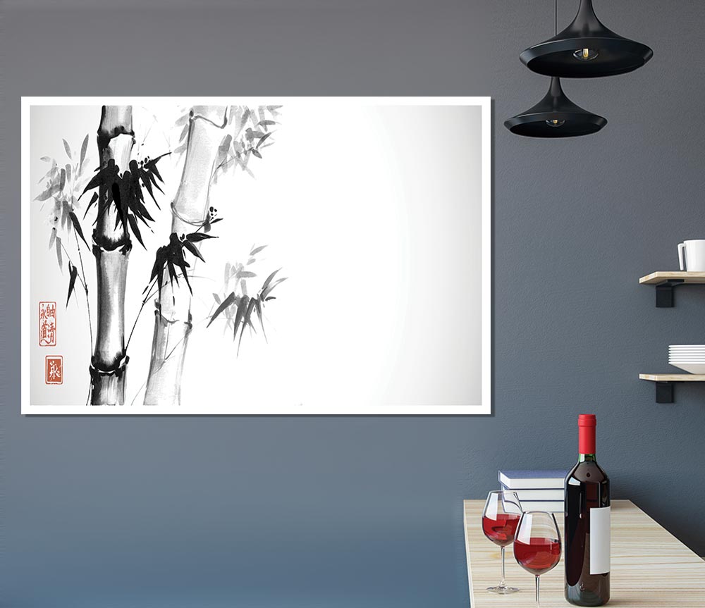 The Bamboo Branch Grey Print Poster Wall Art