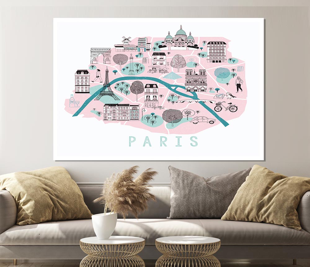 Little Map Of Paris Print Poster Wall Art