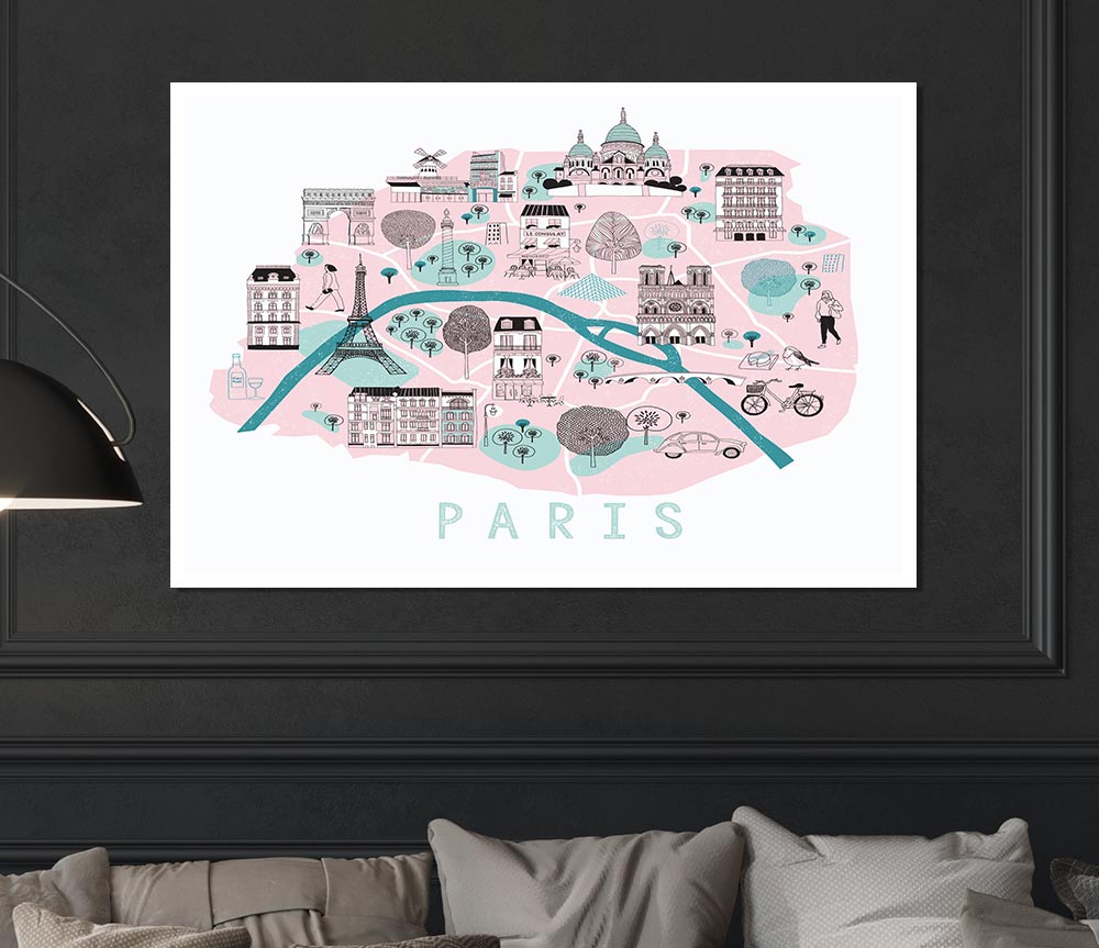 Little Map Of Paris Print Poster Wall Art