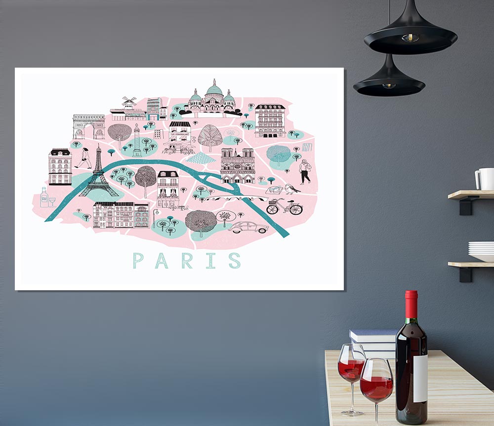 Little Map Of Paris Print Poster Wall Art