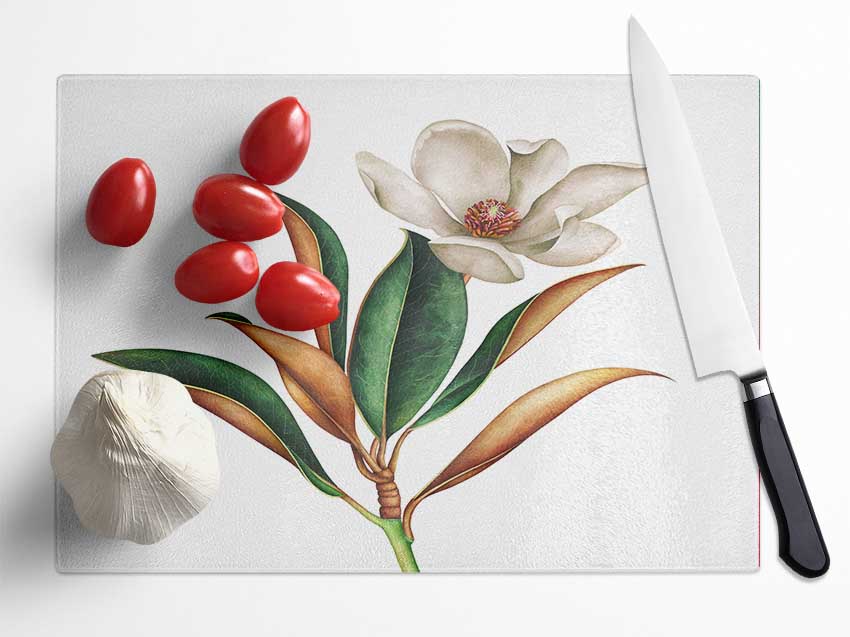 British Flower Illustration Glass Chopping Board