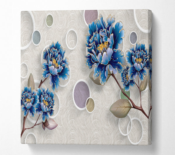 A Square Canvas Print Showing Blue Stunning Flower Circles Square Wall Art