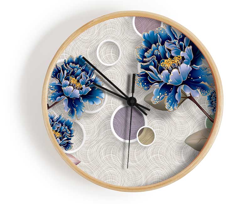 Blue Stunning Flower Circles Clock - Wallart-Direct UK