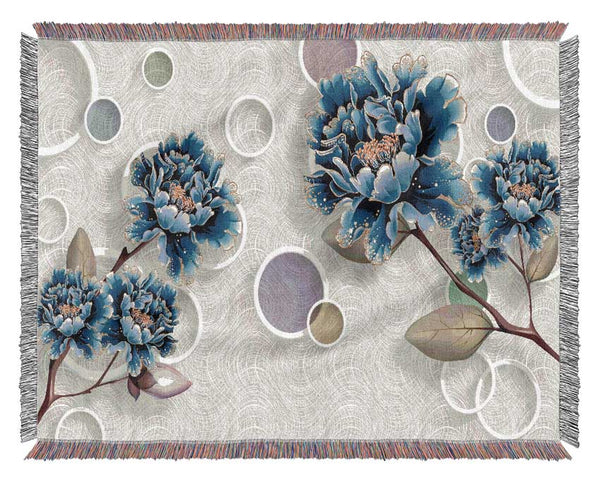 Blue Stunning Flower Circles Woven Blanket