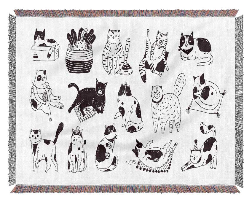 Collection Of Funny Cats Woven Blanket