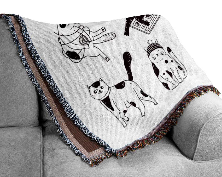 Collection Of Funny Cats Woven Blanket