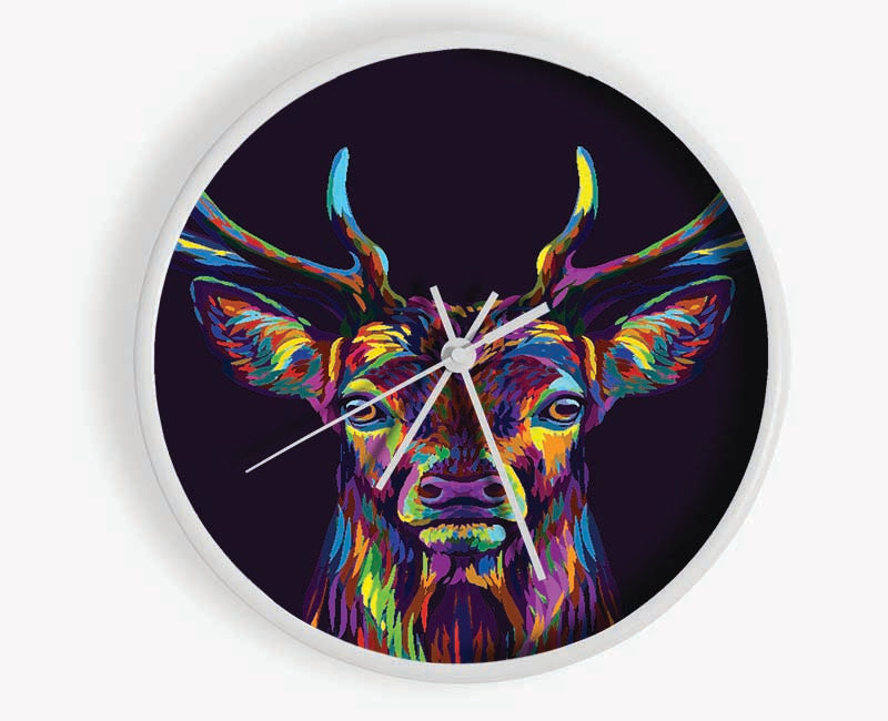 The Colourful Stag Clock - Wallart-Direct UK