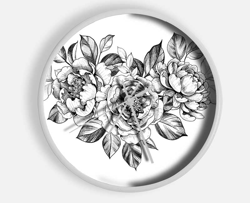 Three Roses Illustration Clock - Wallart-Direct UK