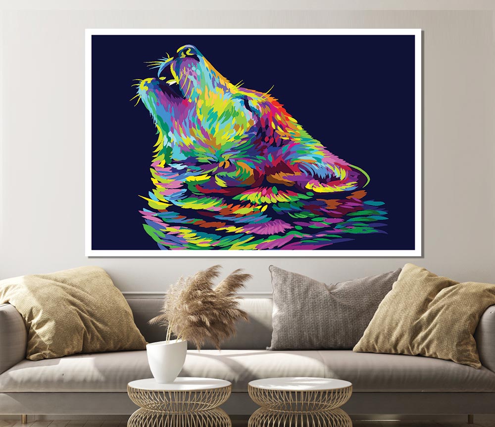 Howling Wolf In Colour Print Poster Wall Art