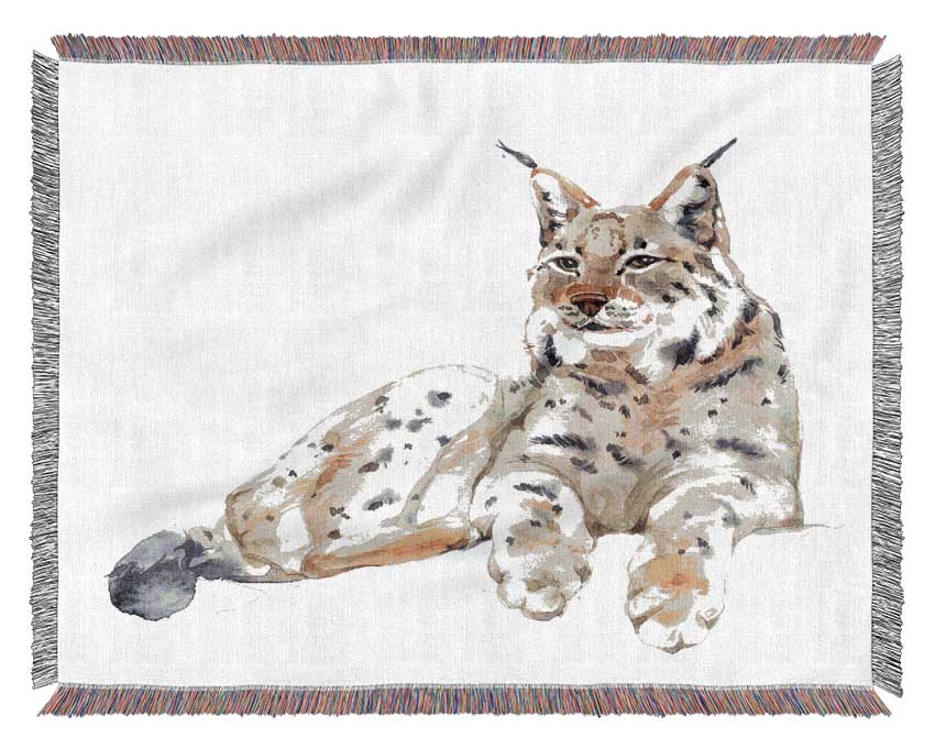 Lynx Laying Down Woven Blanket