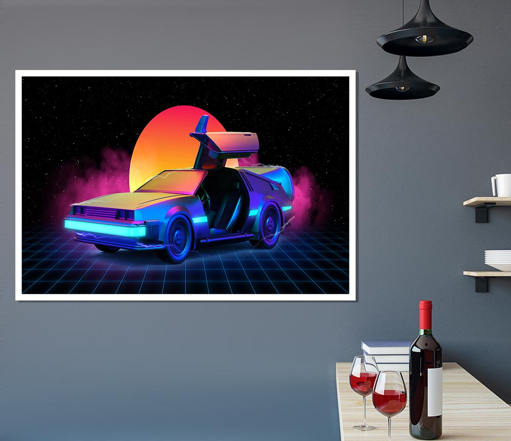 Delorean Smoke Sunrise Print Poster Wall Art