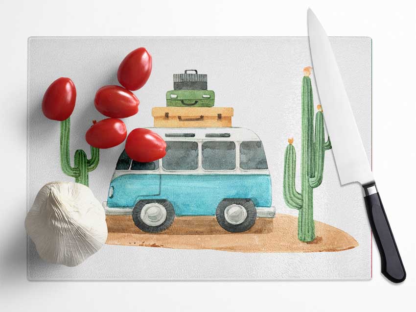 Vw Camper Cactus Glass Chopping Board