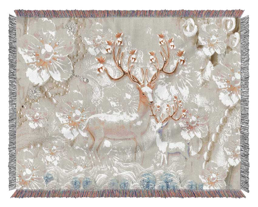 The Majestic Deer And Doe Woven Blanket