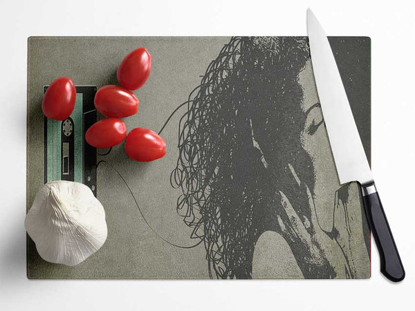 Cassette Tape Woman Glass Chopping Board