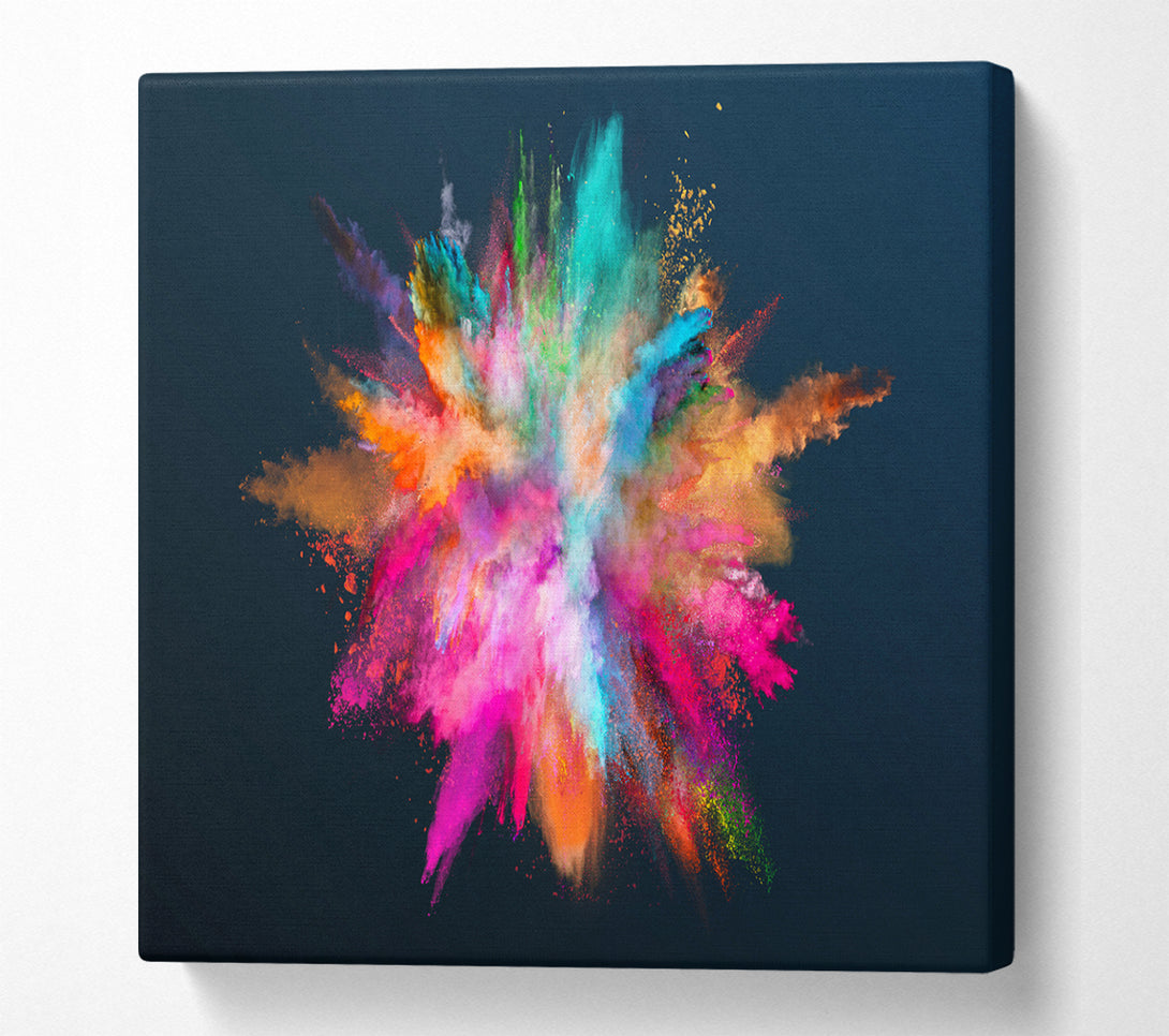 A Square Canvas Print Showing Explosion Of Paint Rainbow Square Wall Art