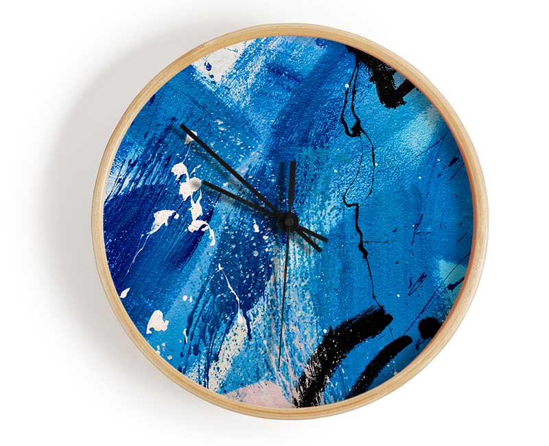 Broad Strokes Of Blue Paint Clock - Wallart-Direct UK