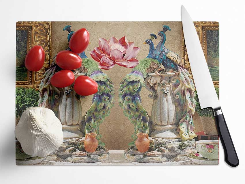 Peacocks Of Royalty Glass Chopping Board