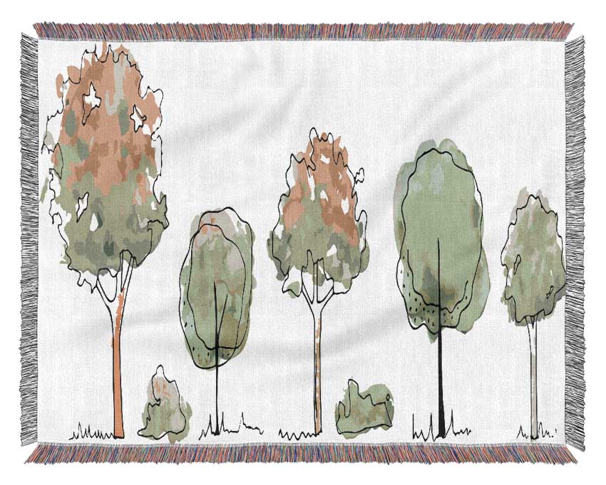 Five Trees In A Row Woven Blanket