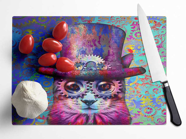 The Top Hat Cat Glass Chopping Board