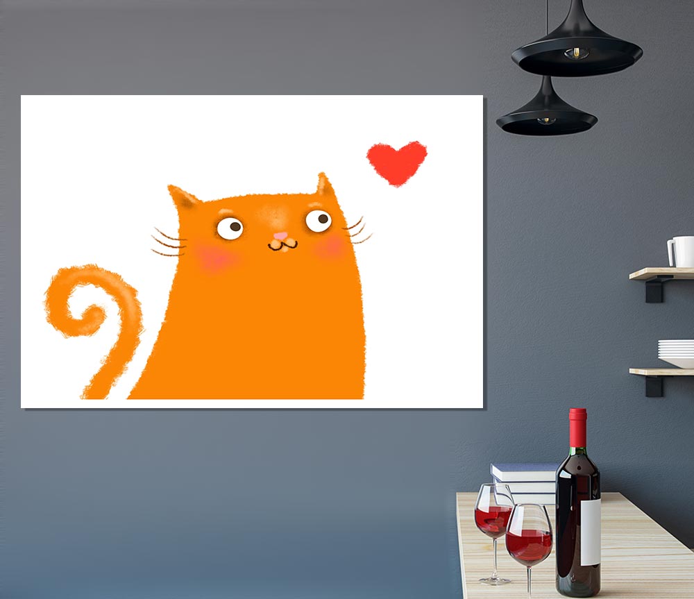 The Love Heart Orange Cat Print Poster Wall Art