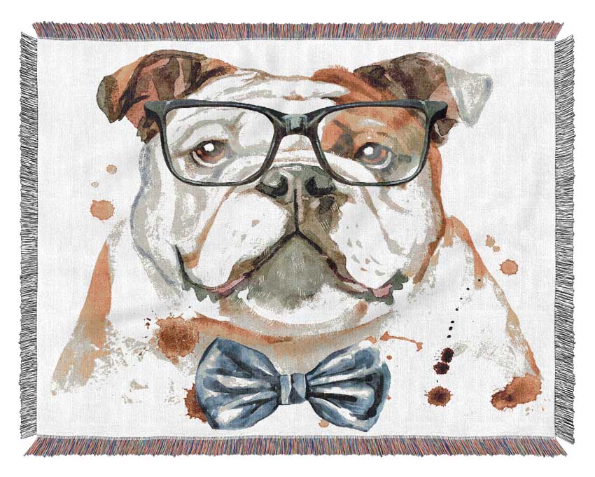 The Bulldog With Glasses Woven Blanket