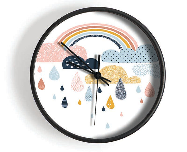 Multi Coloured Clouds And Rain Clock - Wallart-Direct UK